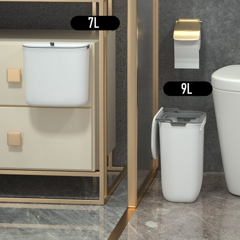 9L With Lid Waste Bin Kitchen Wall Mounted Trash Can Bathroom Toilet Door Hanging Trash Bin Garbage Car Recycle Dustbin Rubbish