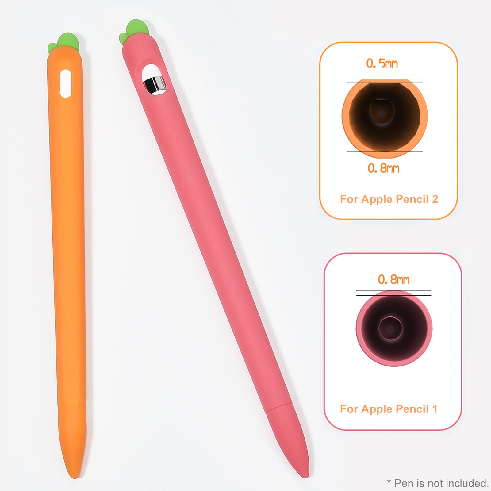 Tegneserie gulrot silikon stylus pennetui med pennedeksel anti-ripe stylus penn beskyttende ermetrekk til apple blyant 1/2
