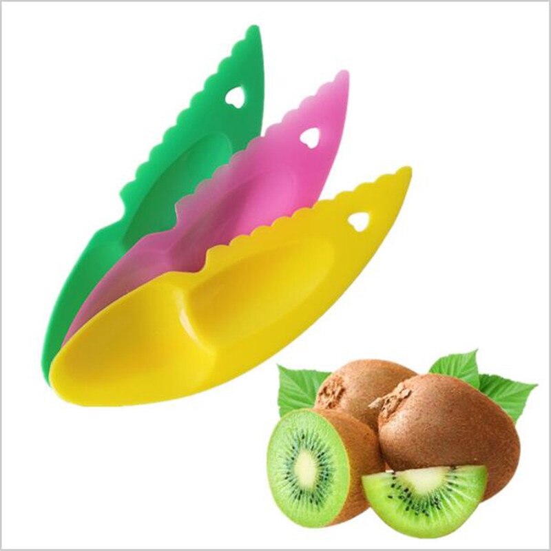 3 Stks/set 2 in 1 Groente Fruit Gadgets Kiwi Dig Lepel Scoop Plastic Fruit Mes Slicer Peeler Cutter Keuken Gereedschap