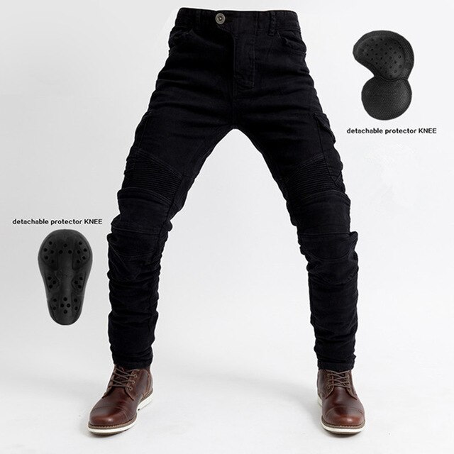 MOTO-PANTS motorcycle riding jeans for men and women, motorcycle trousers for fall protection, wear-resistant cycling pants: Black / XXL