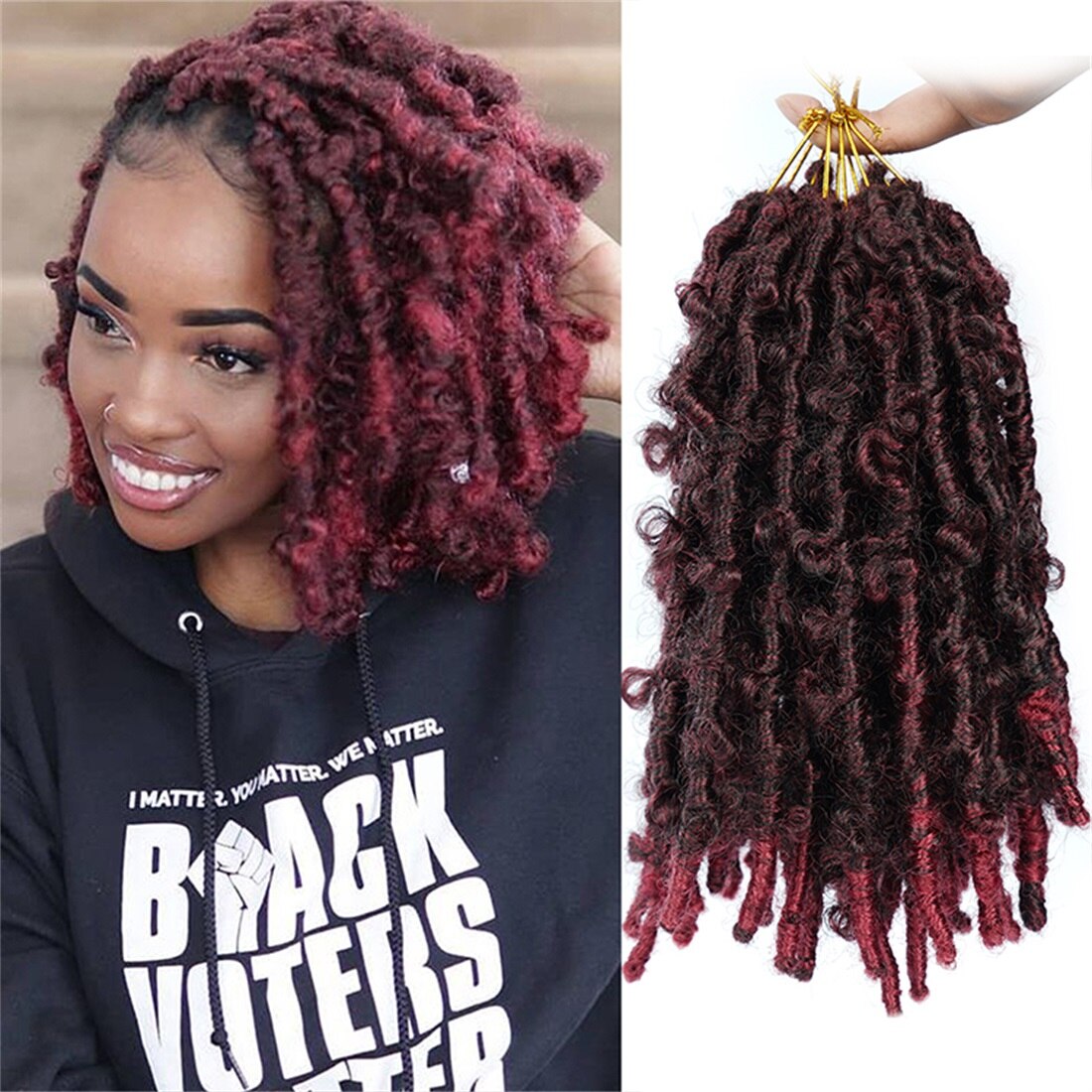 12 Inch 20 Strengen Vlinder Faux Locs Ombre Natuurlijke Zwarte Vlechten Haar Synthetisch Gehaakte Vlechten Hair Extensions Voor Vrouwen: TBug / 12inch80gMachineMake / 6 Stks/partij