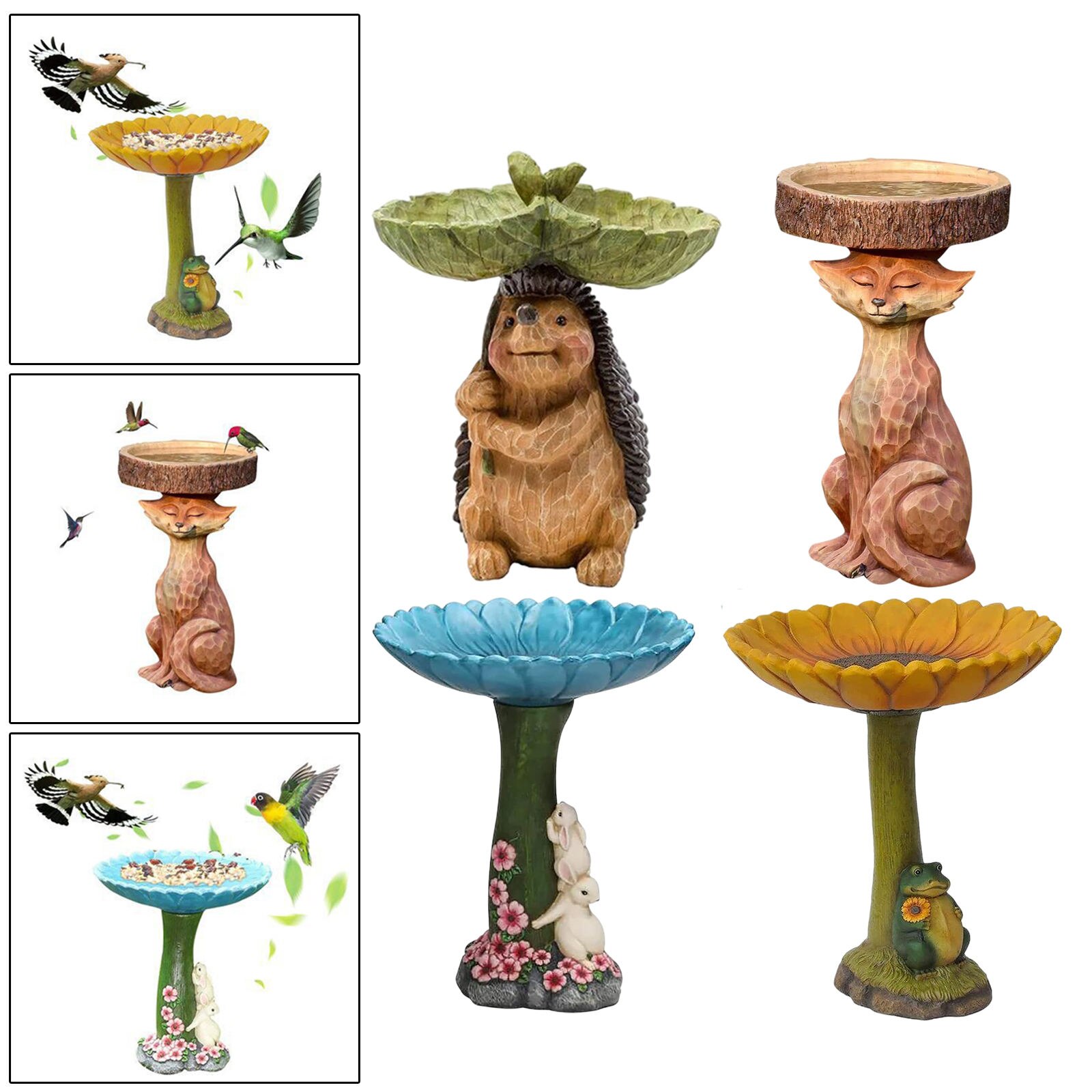 Garden Bird Bath Statue Retro Yard Resin Yard Bird Feeder Cartoon Sculpture Patio Courtyard Landscape Ornament