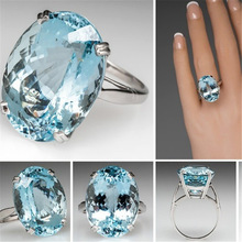 Anéis cc para mulheres, joias da moda, oval, zircônia cúbica, grande, azul, anel, noivado, acessórios para casamento e noivado cc2091