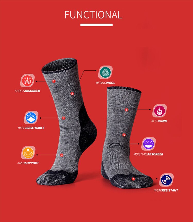 Winter Warme Ski Sokken Mannen Vrouwen Dikke Warme Wollen Sokken Volwassen Outdoor Sport Wandelen Camping Sneeuwscooter Ski Merino Wollen Sokken