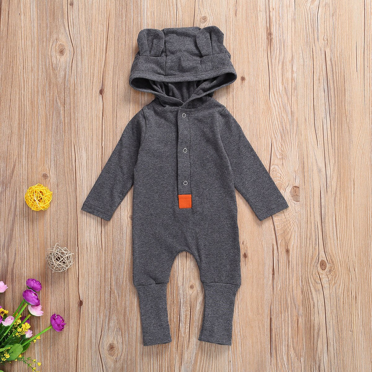 Leuke Baby Baby Lange Mouw Jumpsuit Herfst Mode Effen Kleur Single-Breasted Hooded Een Stuk Lange Cozy Ademende Kleding