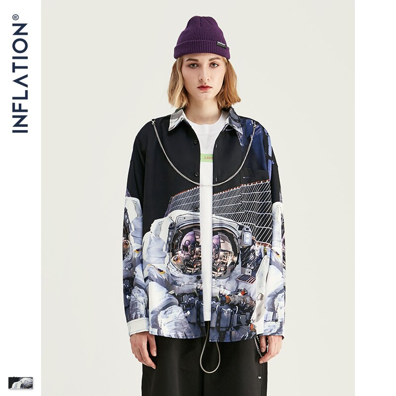INFLATIE Mannen Herfst Shirt Digital Printing Mannen Harajuku Shirt Lange Mouw Street Wear Oversized Mannen Shirt 92147W