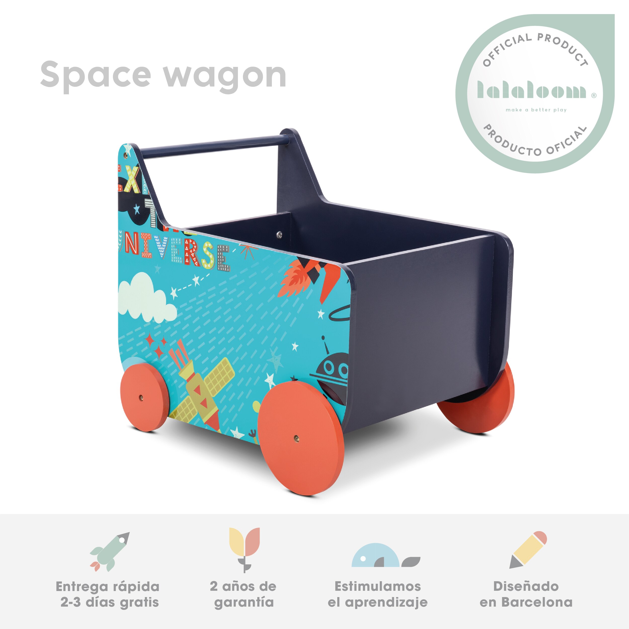 Andador bebe madera azul carrito infantil con espacio almacenaje para juguetes