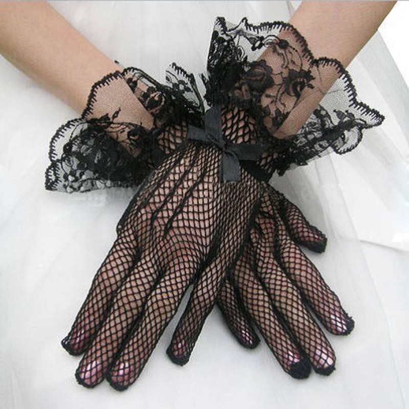 Kvinder tilbehør sort hvid fingerede handsker dame piger aften fest prom blonder handsker brud håndled vanter