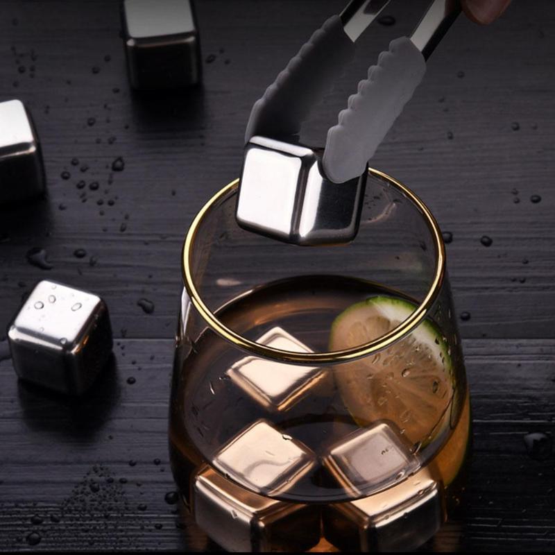 4/6/8 PCS Stainless Steel 304 Ice Cube Whisky Chilling Stones Reusable Ice Cube Wine Beer Cooler Bar Kitchen KTV Supplies