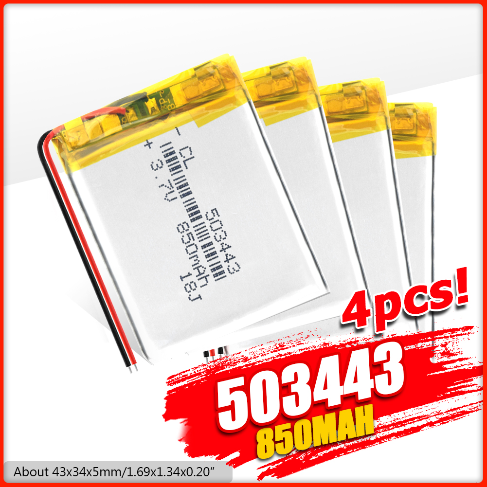 1/2/4Pcs 503443 3.7V 850mah Rechargeable Lithium polymer Battery With PCB For MP3 MP4 MP5 GPS DVD Toy LED Light Headphone