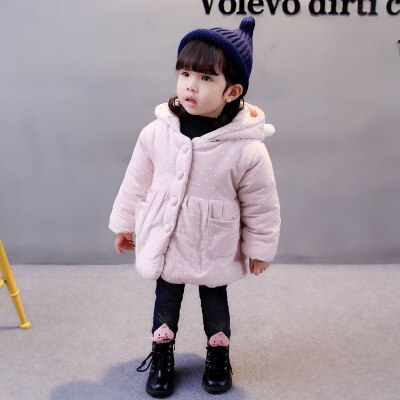 Vinter koreanske piger bomuld børn varm plus fløjl jakke: Lyserød / 24m