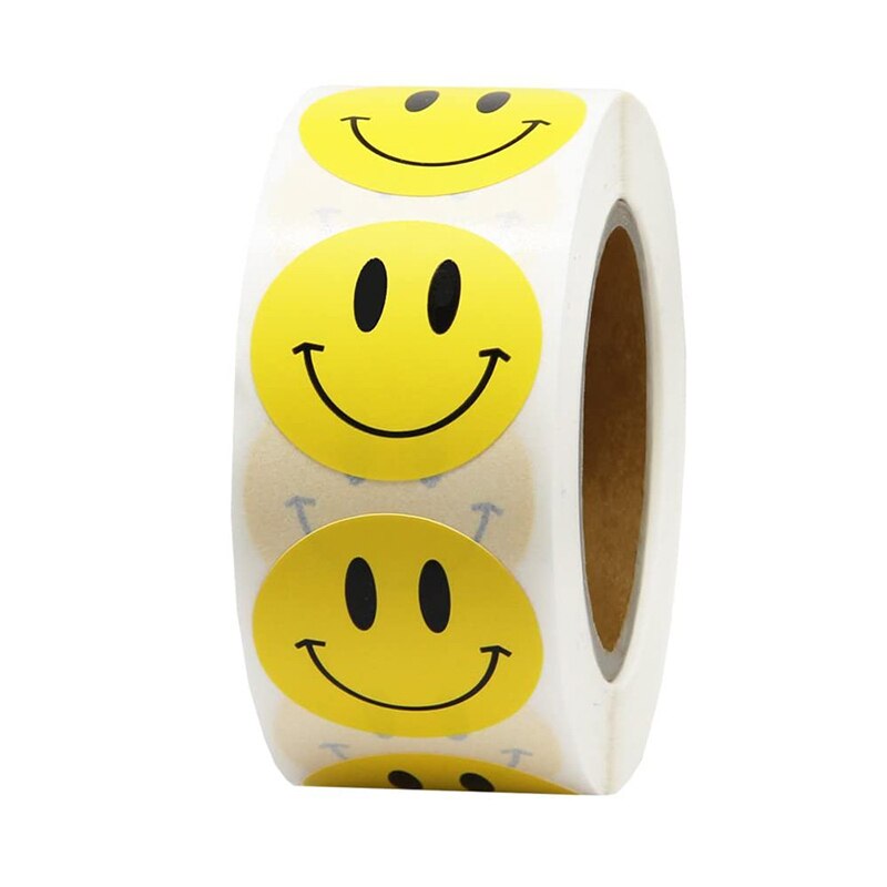 1 Roll/500Pcs Smiley Gezicht Stickers Gelukkig Gezicht Dank U Sticker Roll Cirkel Stippen Papieren Etiketten Beloning Stickers leraren Sticker: C62