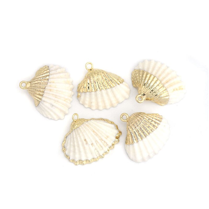 5 PCs Natural Shell Pendants Gold Conch/ Sea Snail Multicolors Charms For DIY Handmade Jewelry Making