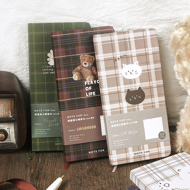 Hardfaced Weekly Notebook English Checked Student Hand Ledger Notebook Korean Stationery Notebook