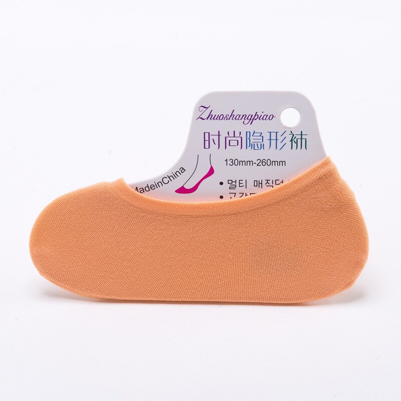 Sokketøfler kvinner fast usynlig silikon anti-skli sommer pustende tøyelig deodorant dame myk tynn enkel: Oransje