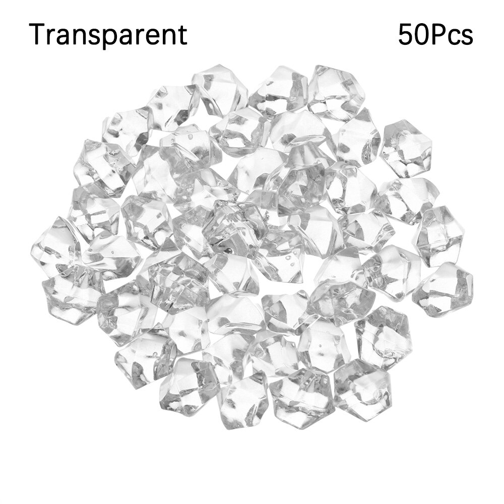50Pcs Colorful Art Artificial Stones Crystal Ice Cubes Vase Filler Wedding Ornament Garden Cobblestones Aquarium Decoration: transparent