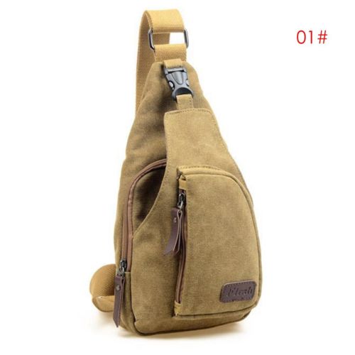 Wangscanis män vintage canvas läder ryggsäck axel sling bröst väska topp