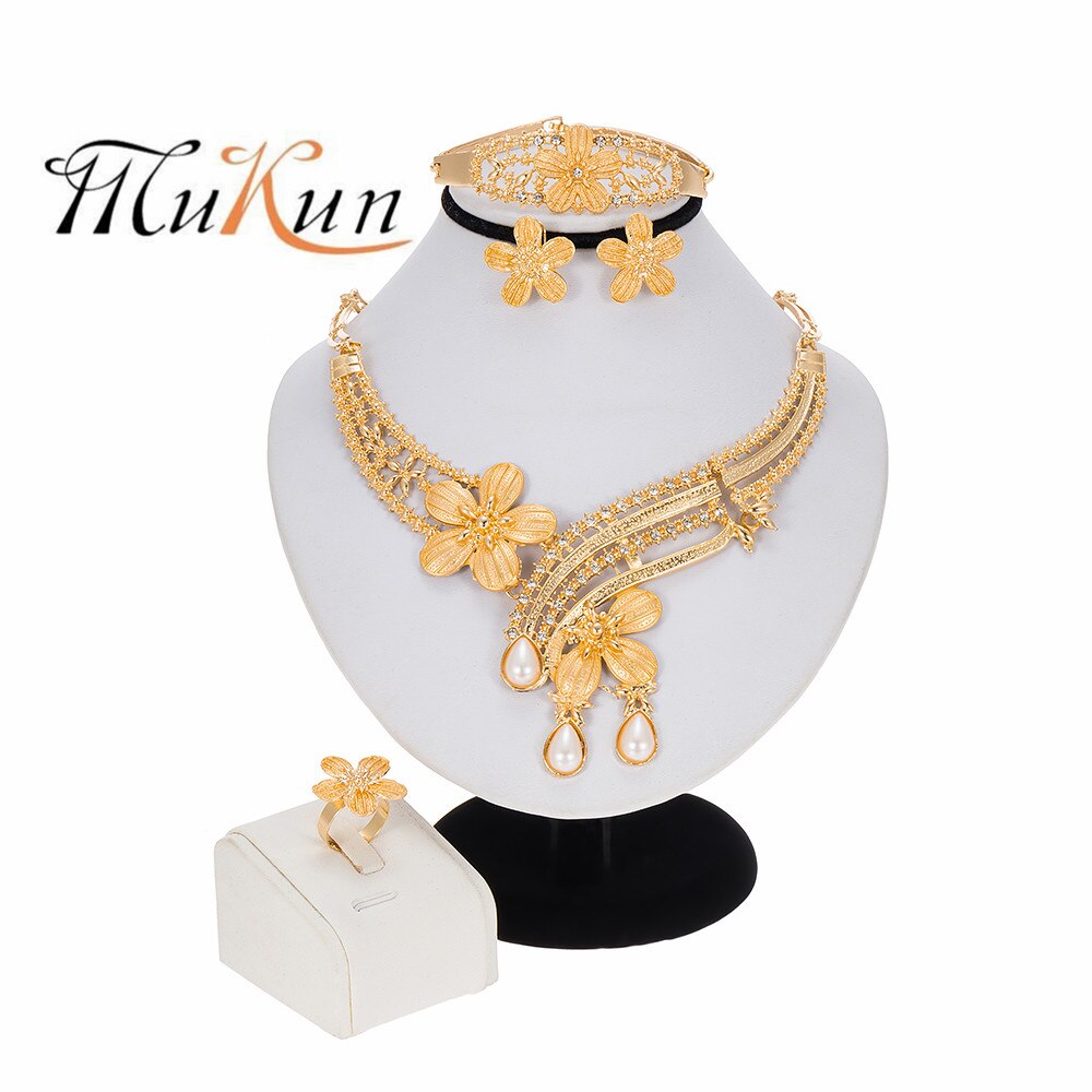 MUKUN Charm African Bridal Earrings Ring Jewelry Sets Classic Wedding Dubai Necklace Bracelet for Women Jewelry Set