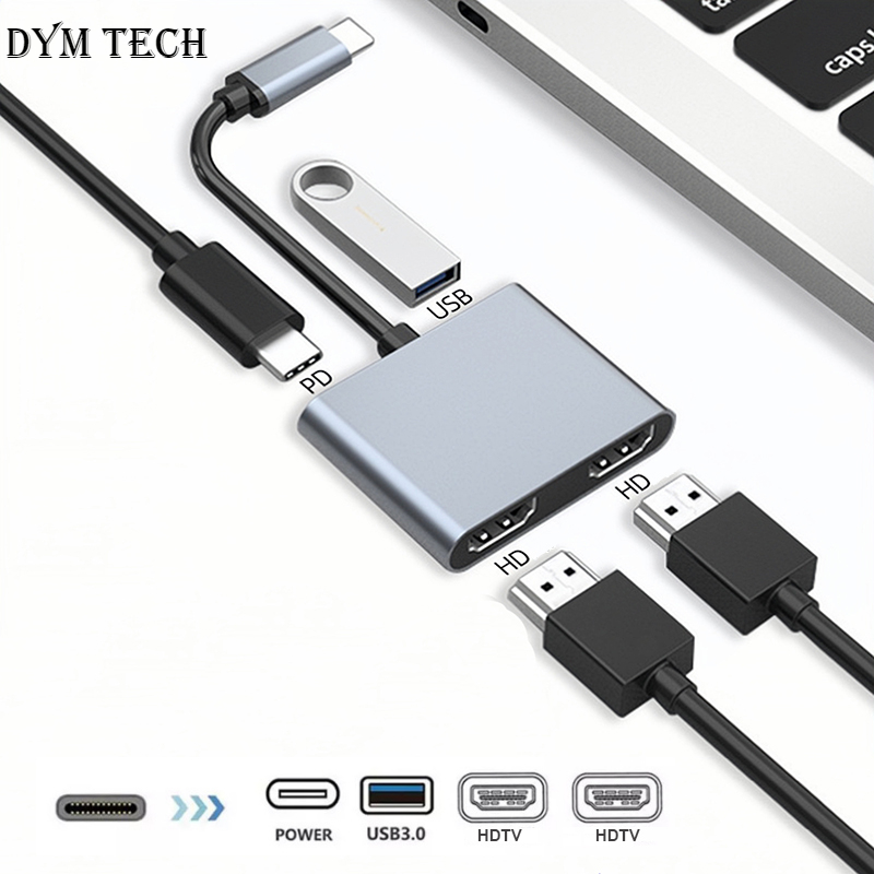 4 w 1 2 w 1 Typ C do podwójnego HDMI Rozgałęźnik rozszerzający PD USB HUB 4k Multi Displayer Converter Obsługa szybkiego ładowania