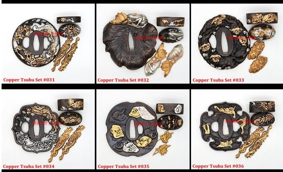 Japanese Samurai Katana Sword Accessories, High Class Gilded Gold and Silver Copper Tsuba Sets