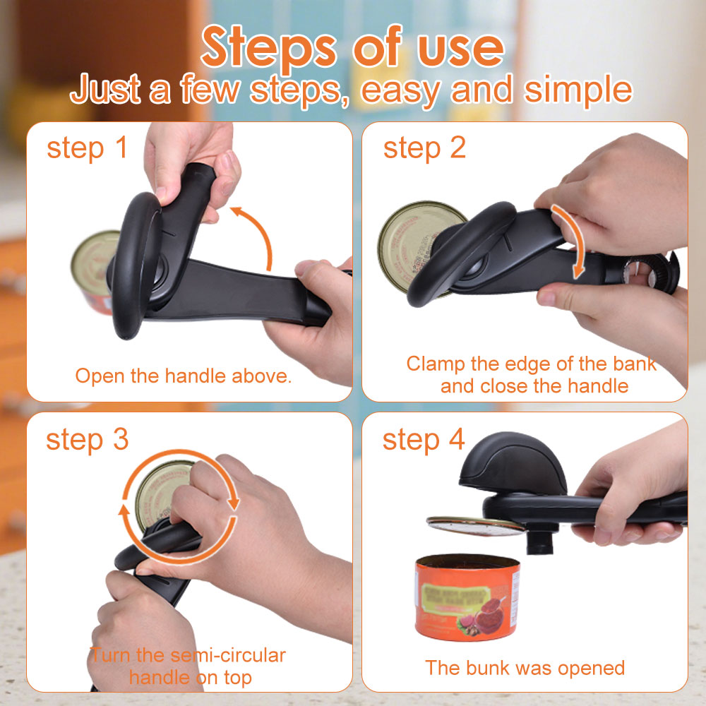 Portable Can Opener Plastic Safety Hand-actuated Bottle Opener Anti Slip Easy Grip Side Cut Multi-Func Kitchen Tool