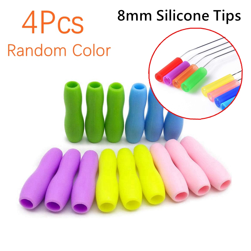 Paille en verre transparente pour toute boisson,accessoire sain, réutilisable et , pour Smoothies, cocktails, livré avec brosse de nettoyage, 200x8mm: 4Pcs Silicone Tips