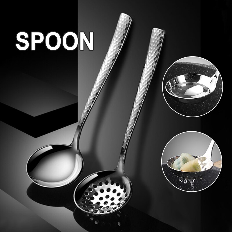 Stainless Steel Soup Spoon/Colander Durable Anti-Corrosion Kitchen Utensils Anti-scald and heat-insulation spoon Soup Pot