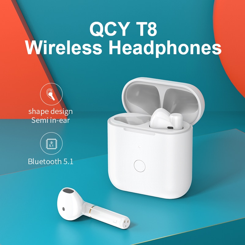QCY-auriculares inalámbricos T8 con conexión Dual, dispositivo con micrófono magnético, estéreo Bilateral