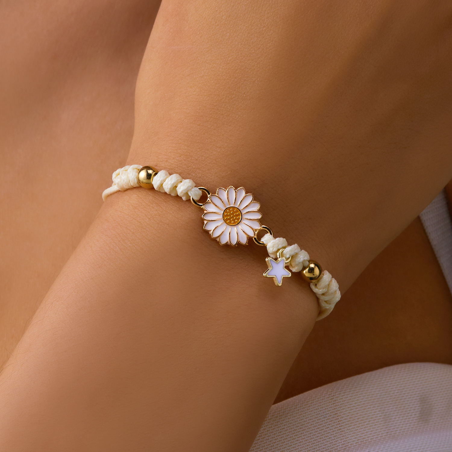 Pulsera bohemia hecha a mano con dibujos de estrellas y flores y margaritas para niña y mujer, pulseras de cuerda, de joyería para parejas de amistad