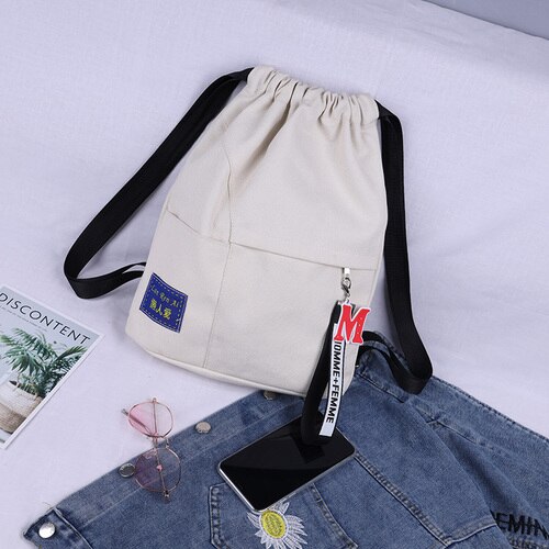 Prosty plecak dla kobiet moda brezentowy sznurek plecak Trend żeński plecak nastolatek plecak studencki plecak szkolny plecak: style A white