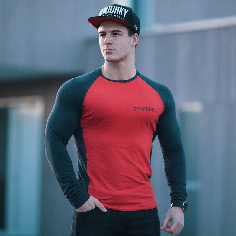 Bomuldsgymnastik mænd lang skjorte sport t-shirt mænd kortærmet løbeskjorte mænd træning trænings t-shirts fitness top sport t-shirt