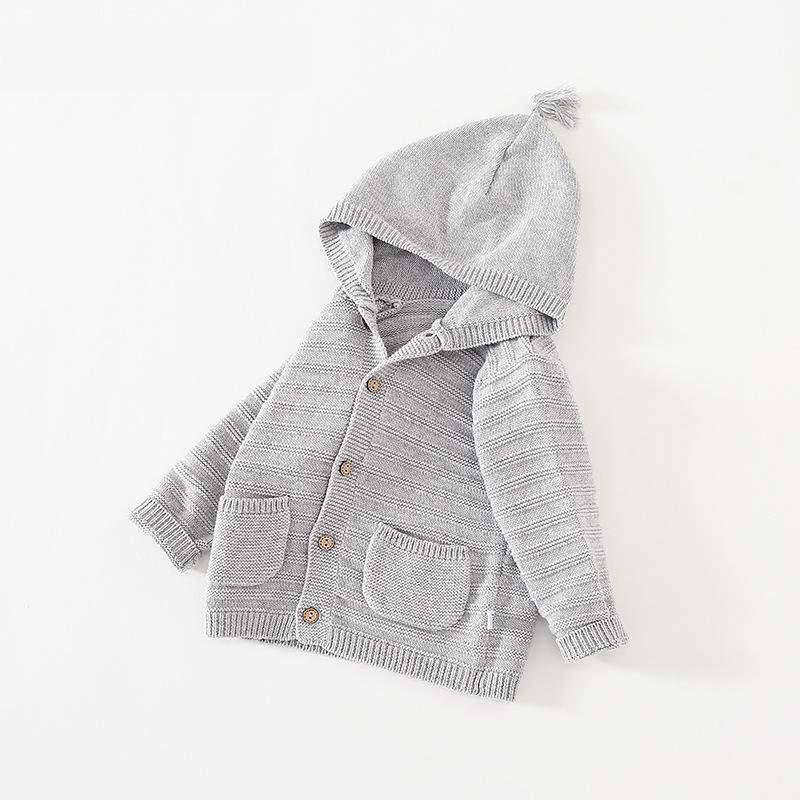 Primavera autunno nuovi vestiti per bambini Casual Toddler Boys Girls maglioni lavorati a maglia a maniche lunghe con bottoni con cappuccio per bambini 1-3Y: grey / 24M