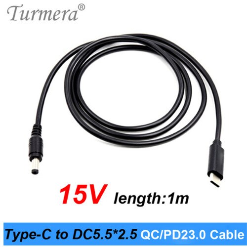 PD QC3.0-disparador de 20V para fuente de alimentación PD tipo C a DC 5,5*2,5mm, Cable de carga, Banco de energía para soldar TS100 y uso de ordenador portátil: 15V-1m-Cable