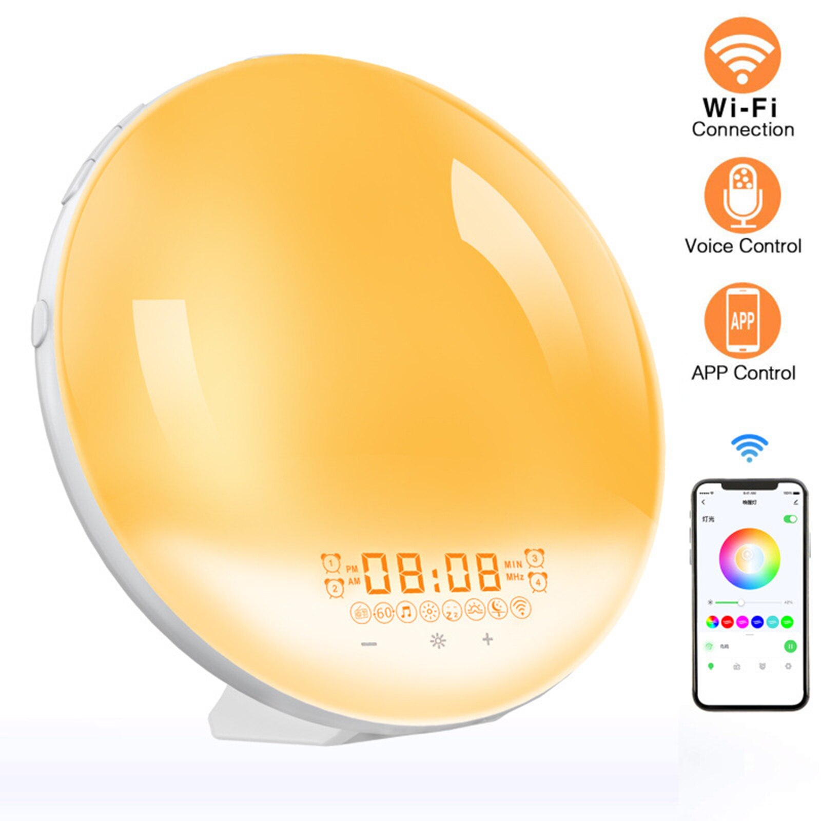 Wake Up Light Zonsopgang Simulatie Snooze Wekker Voor Volwassenen Kinderen 4 Alarm Keer Opties/9 Ringtones En fm Radio