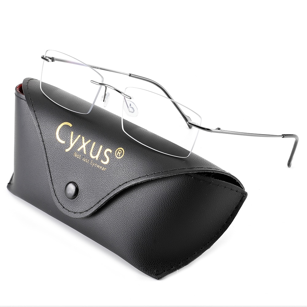 Cyxus Anti Blue Light Glasses Rectangle Titanium Flexible Rimless Computer Eyeglasses for Mens Women Clear Lens 8602