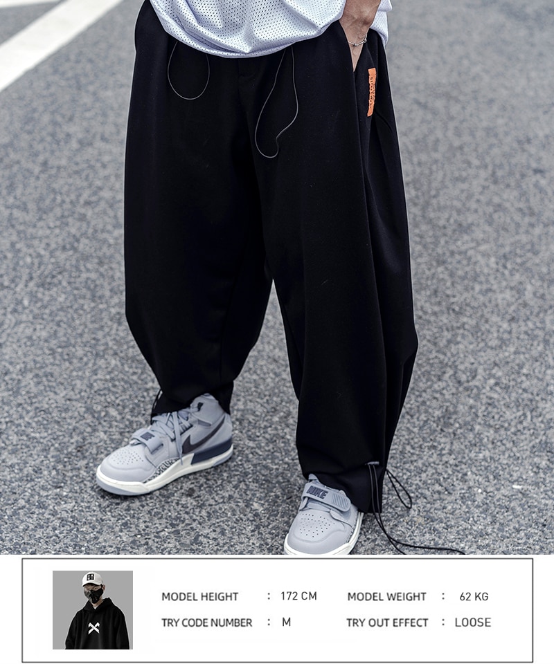 Cordón de gran tamaño ropa de hombre Pantalones Haren pantalones Hip hop punk de Harajuku oscuro ropa de calle con cintura elástica pantalón michalkova