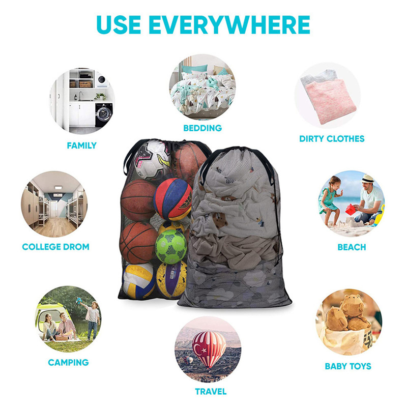 Grote Mesh-Sporttassen Met Kledingzakken Voor Tas Met Trekkoord Voor Het Opbergen Van Basketbalvolleybal-Honkbalzwemuitrusting