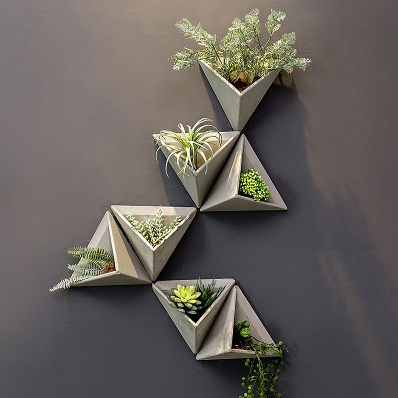 Cement Triangle Plant Flowerpot Wall Decor Potted Plants Flowers Hanging Ornaments DIY Home Restaurant Wall Hanging