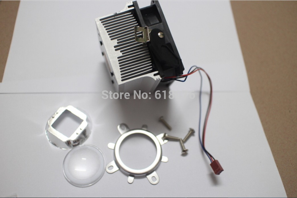 20-100W LED Aluminium Heat Sink Cooling Fan+60-80degree 44mm Lens + Reflector Bracket