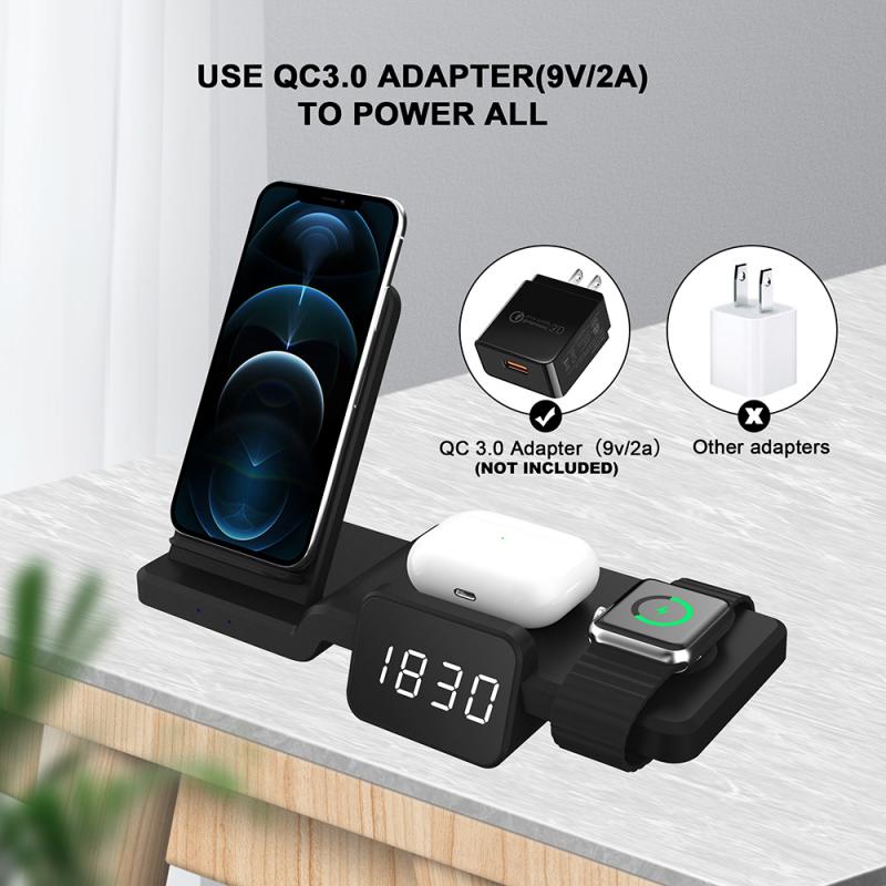 5 in 1 Multi Wireless fast Charger Stand Alarm Clock for iphone Samsung table clocks home decor