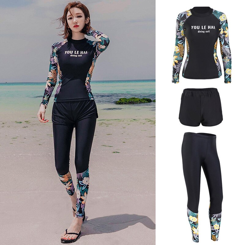 Vrouwen 3Pcs Set Rash Guard Met Lange Mouwen Zwemmen Shirts En Leggings, uv/Zon Wetsuit Badpak Pak Volledige Surf Yoga Trainingspakken