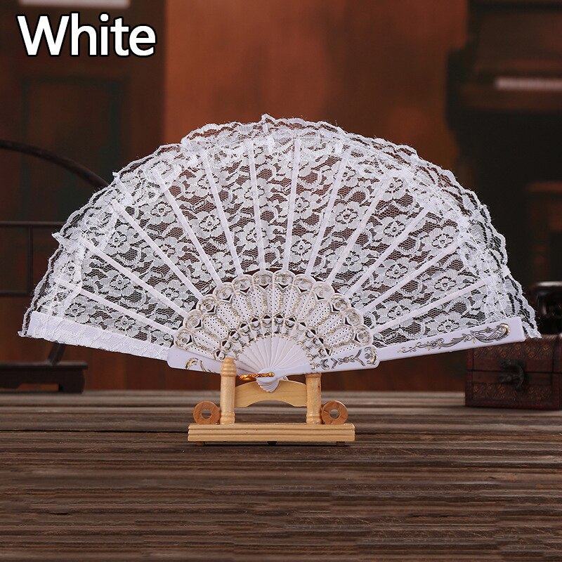 Éventail à main pliable en dentelle pour femmes, décoration de danse, de style victorien espagnol, en tissu noir et blanc, pour fête de mariage,: shanzi01sl-bai