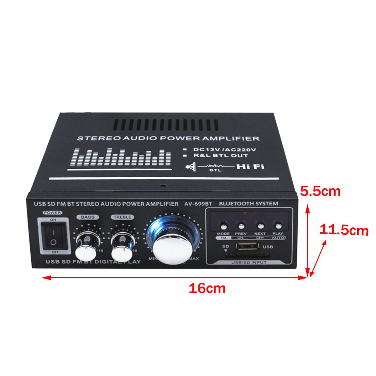 12V/220V 400W 2 CH bluetooth Car HiFi Stereo Amplifier USB SD FM Radio Power Stereo Car Amplifier Audio Home Amplifier