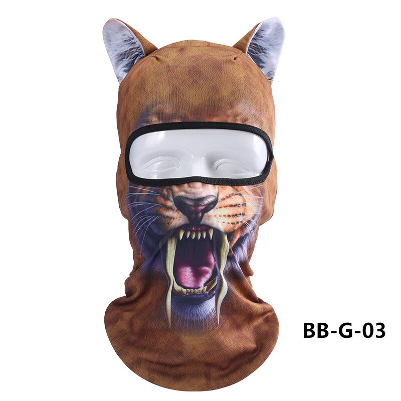 Dammsäker djurmönster huvudbonader med öra katt hund lejon män kvinnor hel ansiktsmask balaclava huva täcka hals halsduk hattar: Bb-g -03