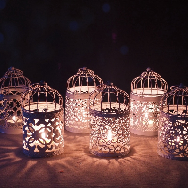 Hul holder lysestake telys hengende lanterne fuglebur vintage smidd