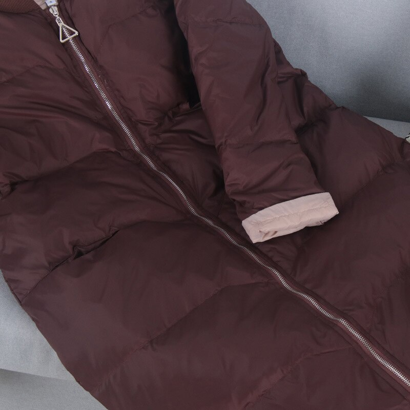 Schinteon Style coréen Baseball doudoune avec capuche manteau en vrac hiver longue Outwear 90% blanc canard vers le bas manteau sur la taille