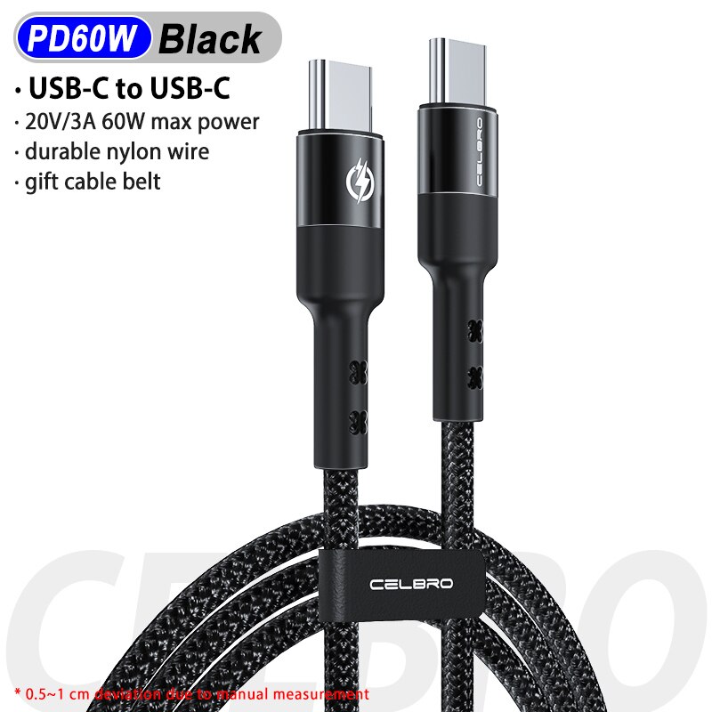 60w 3a usb type c kabel c naar c kabel usbc pd oplaadkabel voor samsung  s20 ultra note 20 s21 plus snel opladen 4+  snellader: Zwarte pd-kabel / 0.3m