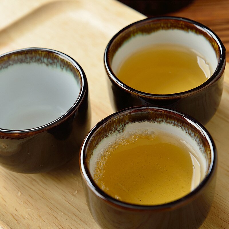 Japanese Porcelain Sake Cup Wine Cups Sushi Restaurant Tableware Black Wine Pot Coffee Mug Ceramic Glazed Teacup Set