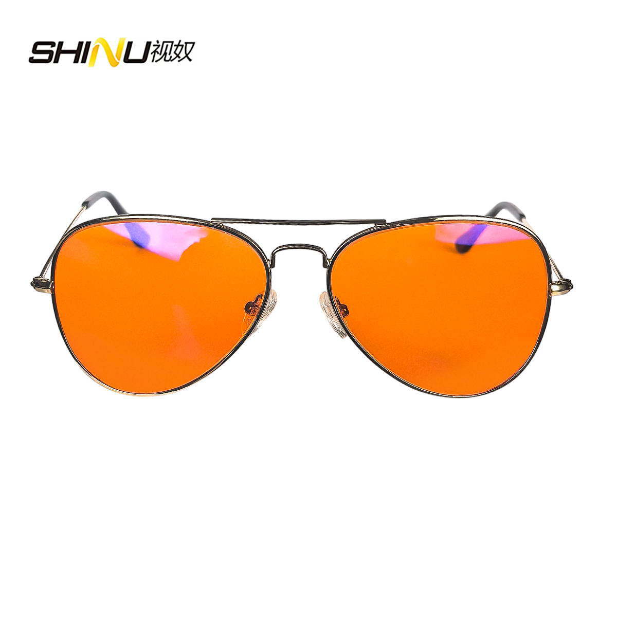 Shinu óculos anti-luz azul masculino, lentes laranja, filtro de luz azul, melhor descanso para dormir, armação de metal