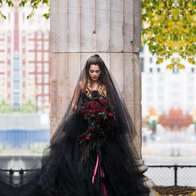 Velo negro con borde de encaje, accesorios de boda de 3 metros